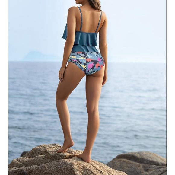 Adisputent Women High Waisted Bathing Suits Flounce Halter Bikini Two Piece Sz M - Picture 3 of 9